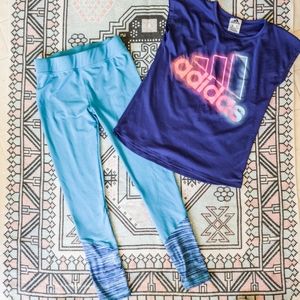 Girls Active Wear Set Adidas Top + Leggings SZ M